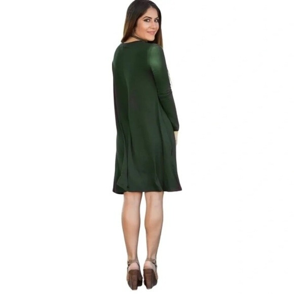 PIKO long sleeve olive green soft bamboo blend swing dress size medium - Picture 2 of 6
